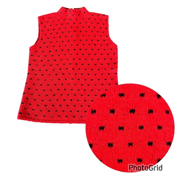 VTG St. John Knits 3-Piece Skirt Suit 60s 70s Red Black Dots Mock Neck Talon Zip - Picture 6 of 16